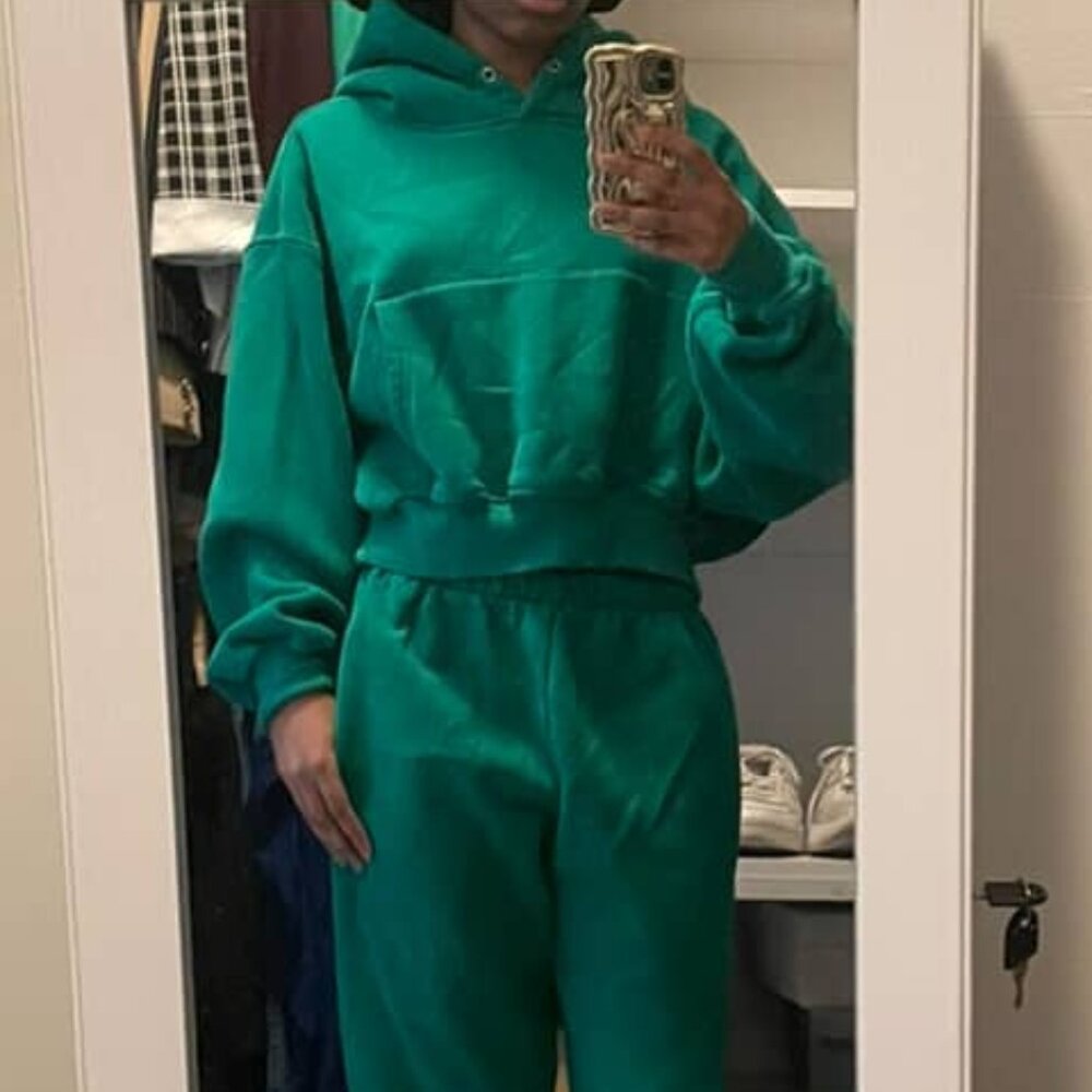 OVERSIZED CROPPED GREEN WORK OUT JUMPER SWEAT SET #streetwear #workout